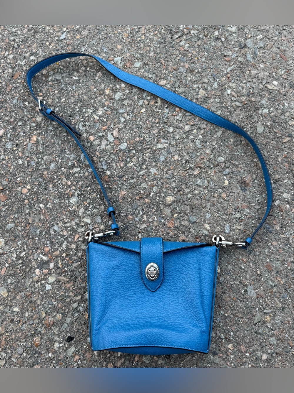 Coach Addie Pebble Leather Crossbody Bag Pure Adjustable Strap Silver Vivid Blue
